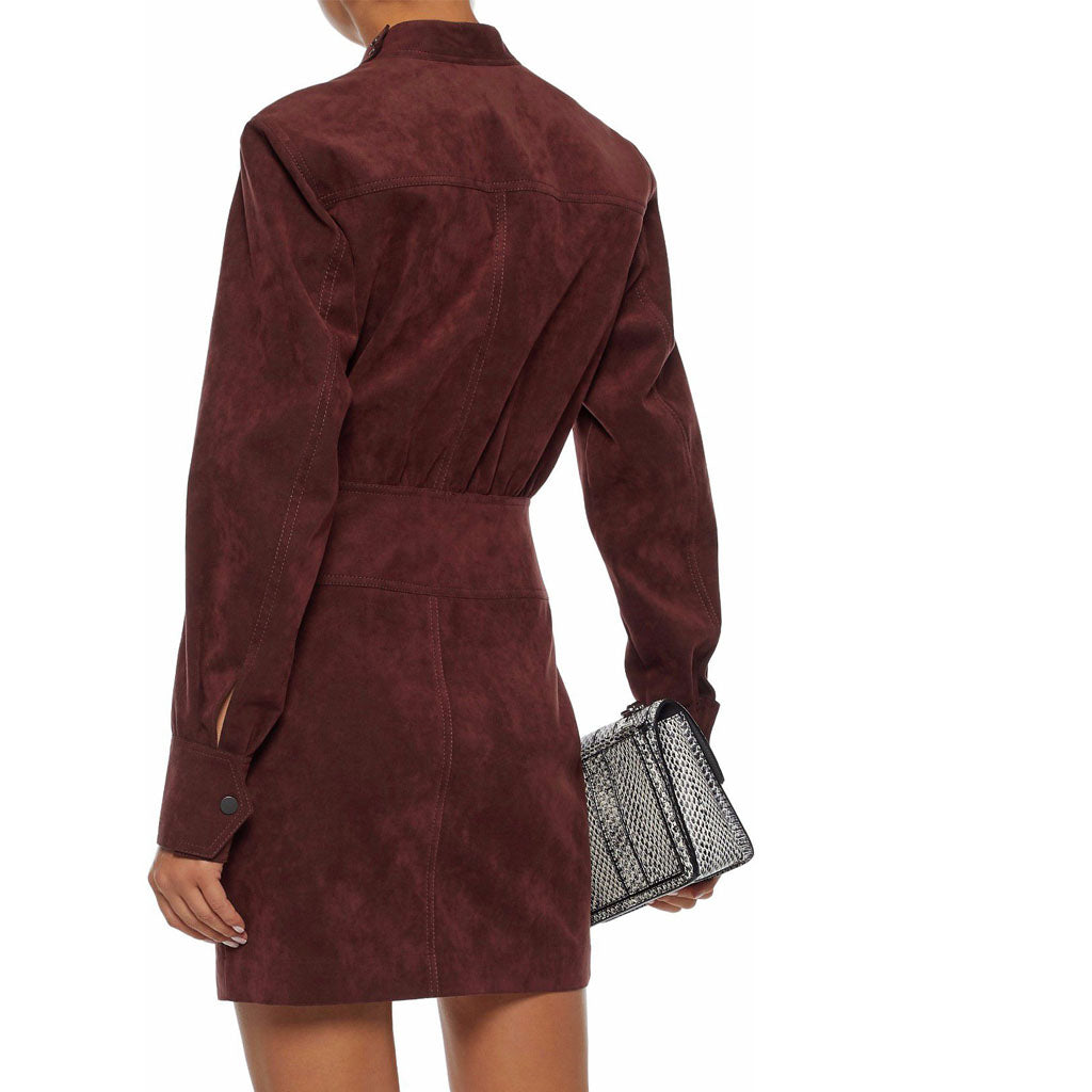 Long Sleeves Women Suede Leather Dress 4 / RED Long Sleeves Women Suede Leather Dress 4 / RED