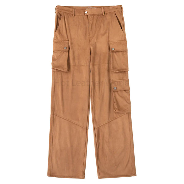 Classic Tan Cargo Men Suede Leather Pant -  HOTLEATHERWORLD