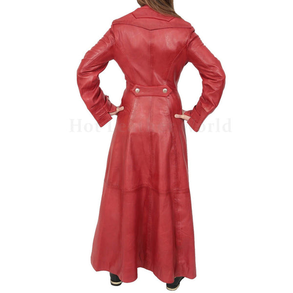 Military Style Women Full Length Trench Leather Coat -  HOTLEATHERWORLD