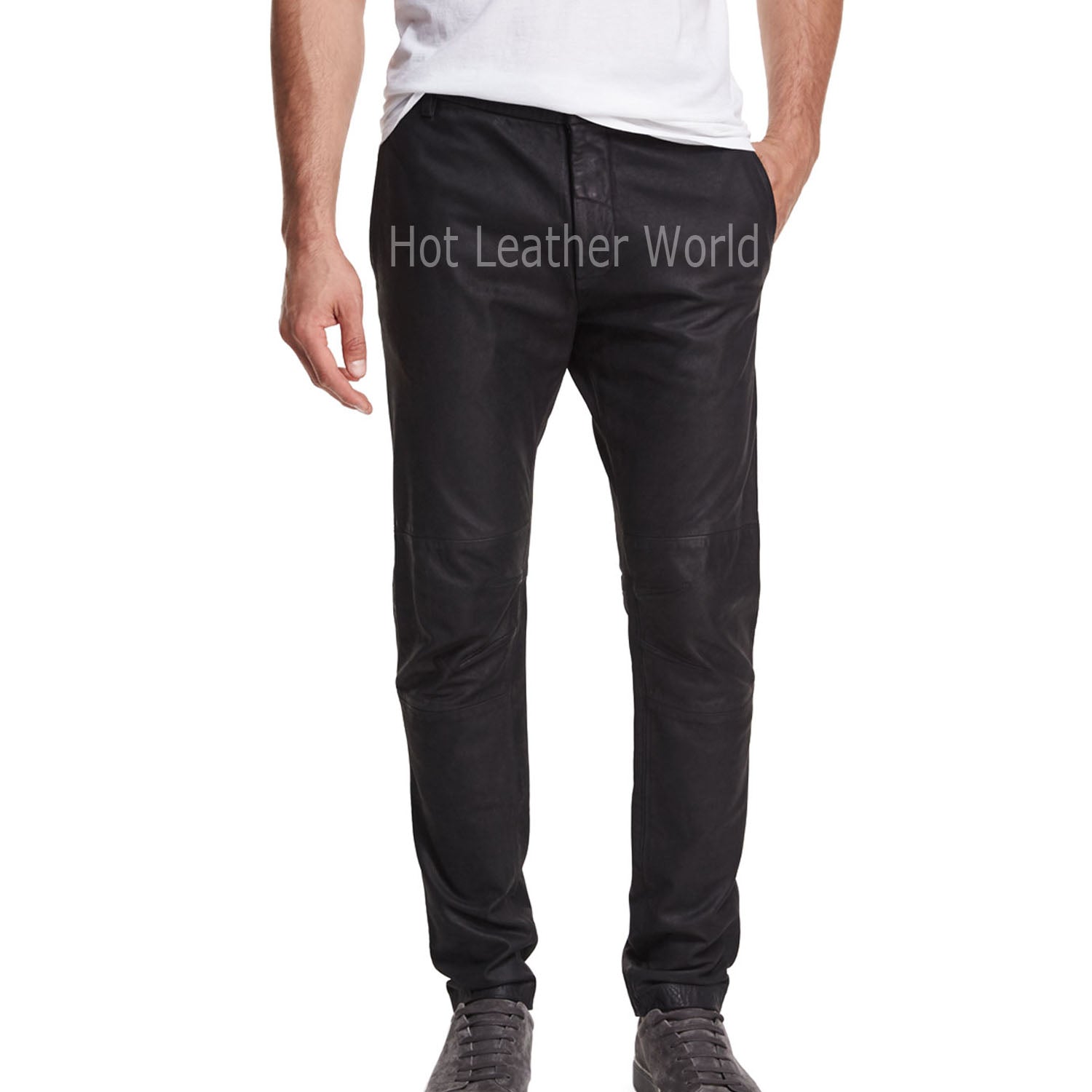 Paneled Trendy Leather Pants For Men -  HOTLEATHERWORLD