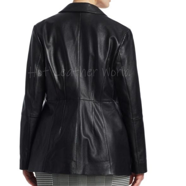 Notch Lapel Over Size Women Leather Blazer -  HOTLEATHERWORLD