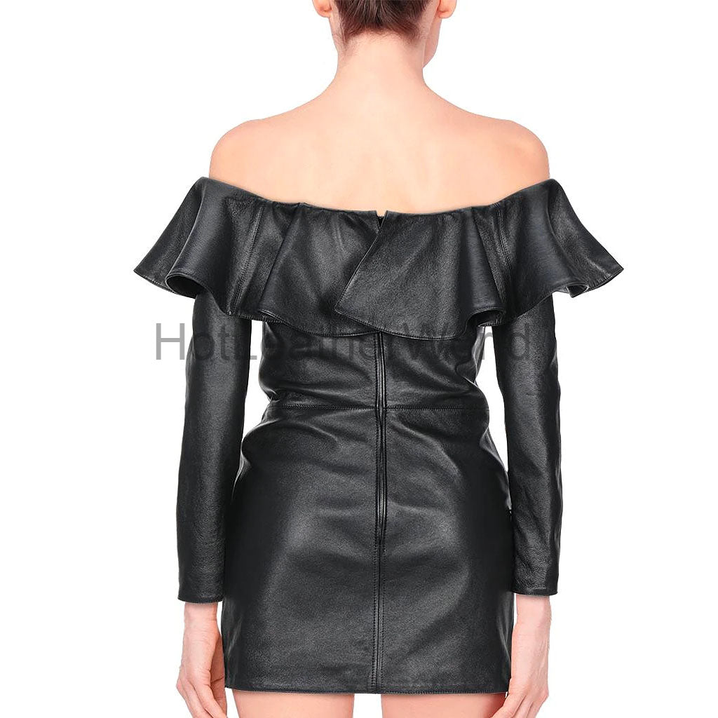 ruffle leather dress Burgundy Faux Leather Ruffle Hem Mini Dress