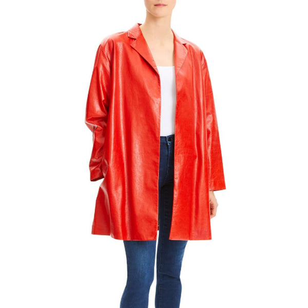 Open Front Red Leather Coat For Women -  HOTLEATHERWORLD