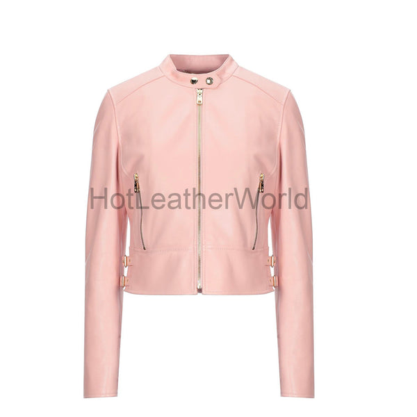 Pink Women Biker Genuine Leather Jacket -  HOTLEATHERWORLD