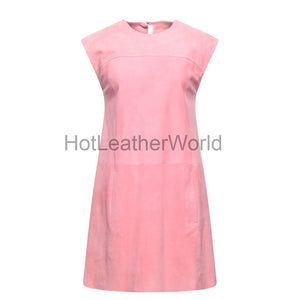 Round Neck Classic Mini Suede Leather Dress -  HOTLEATHERWORLD