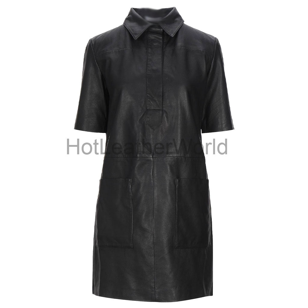 chinese dress ladies Short Sleeves Women Mini Leather Shirt Dress M / Navy Blue