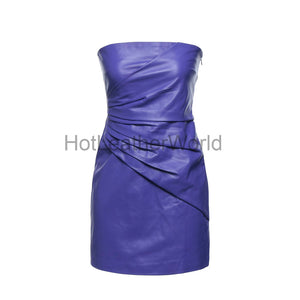 Strapless Purple Mini Women Leather Dress M / DARK RED