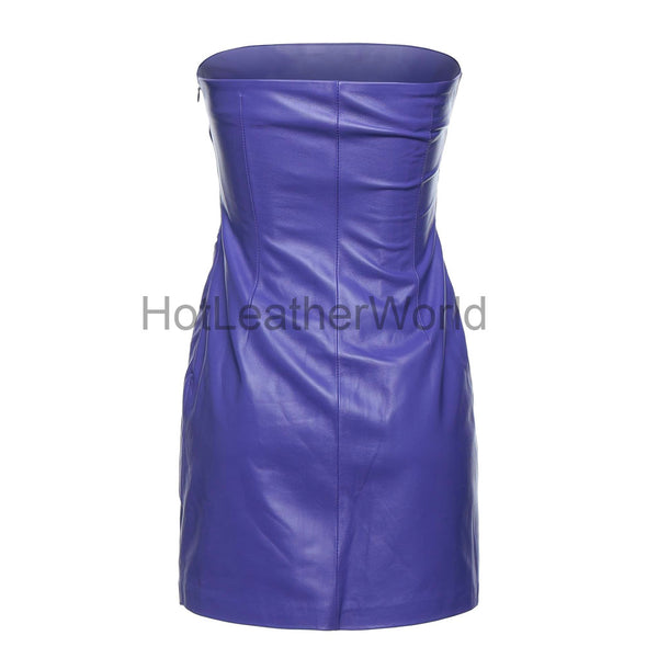 Strapless Purple Mini Women Leather Dress -  HOTLEATHERWORLD