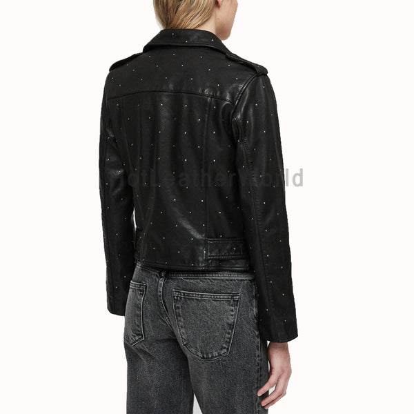 Studded Women Black Leather Jacket -  HOTLEATHERWORLD
