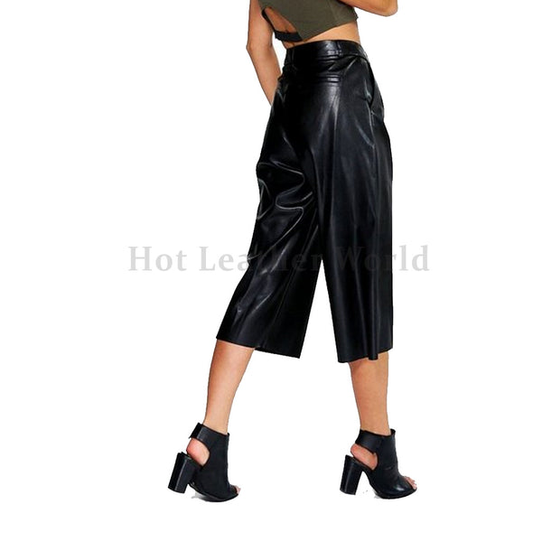 Summer Cropped Women Faux Leather Culottes -  HOTLEATHERWORLD