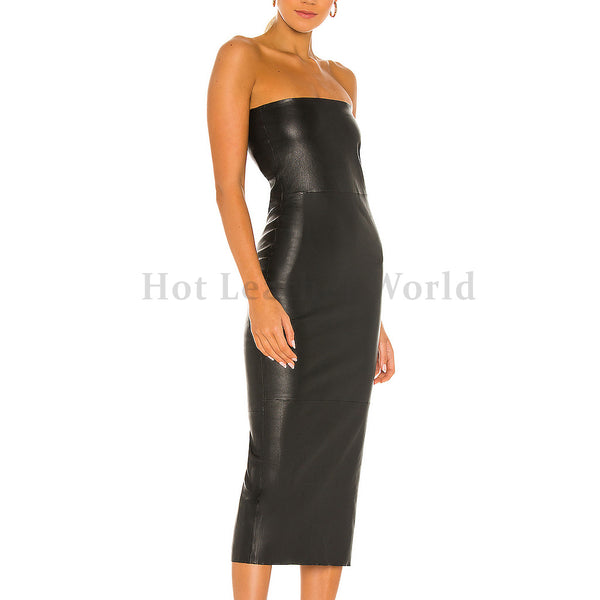 Tube Style Casual Faux Leather Dress -  HOTLEATHERWORLD