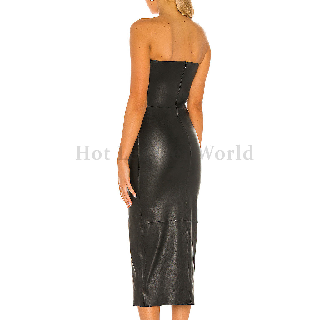 Tube Style Casual Faux Leather Dress CUSTOM / Black