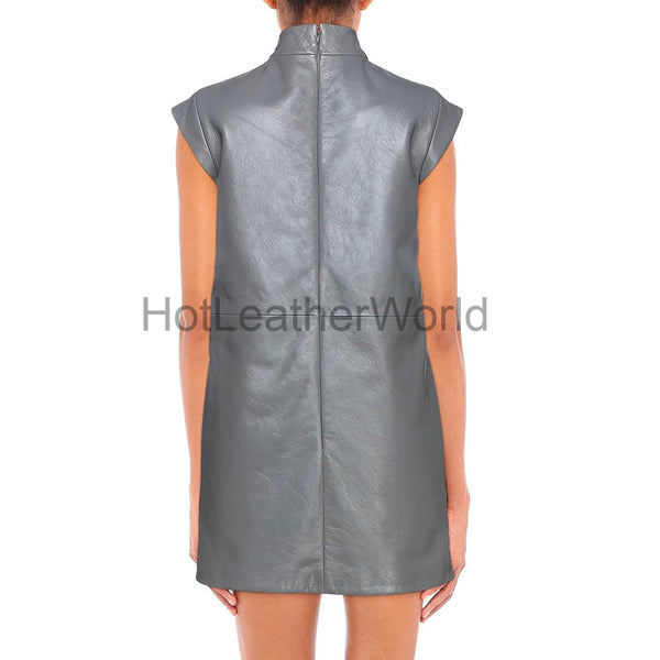 Turtleneck Front Slit Mini Women Leather Dress -  HOTLEATHERWORLD