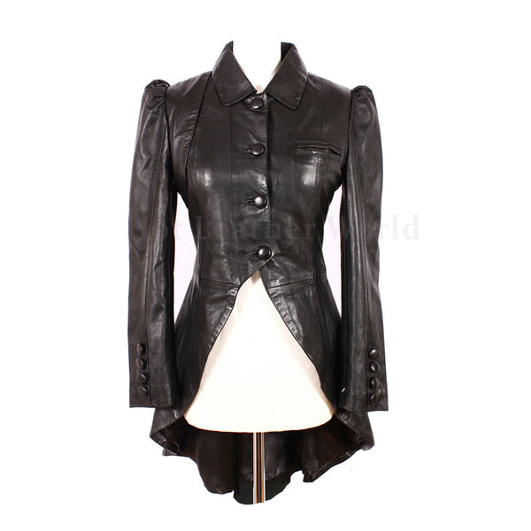 Victorian Style Gothic Ladies Genuine Leather  Coat -  HOTLEATHERWORLD
