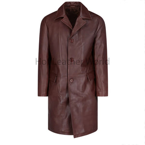 Dark Brown Single Breasted Men Leather Trench Coat -  HOTLEATHERWORLD