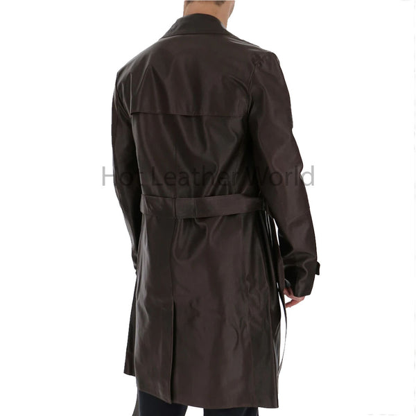 Black Notch Lapel Double Breasted Men Leather Coat -  HOTLEATHERWORLD