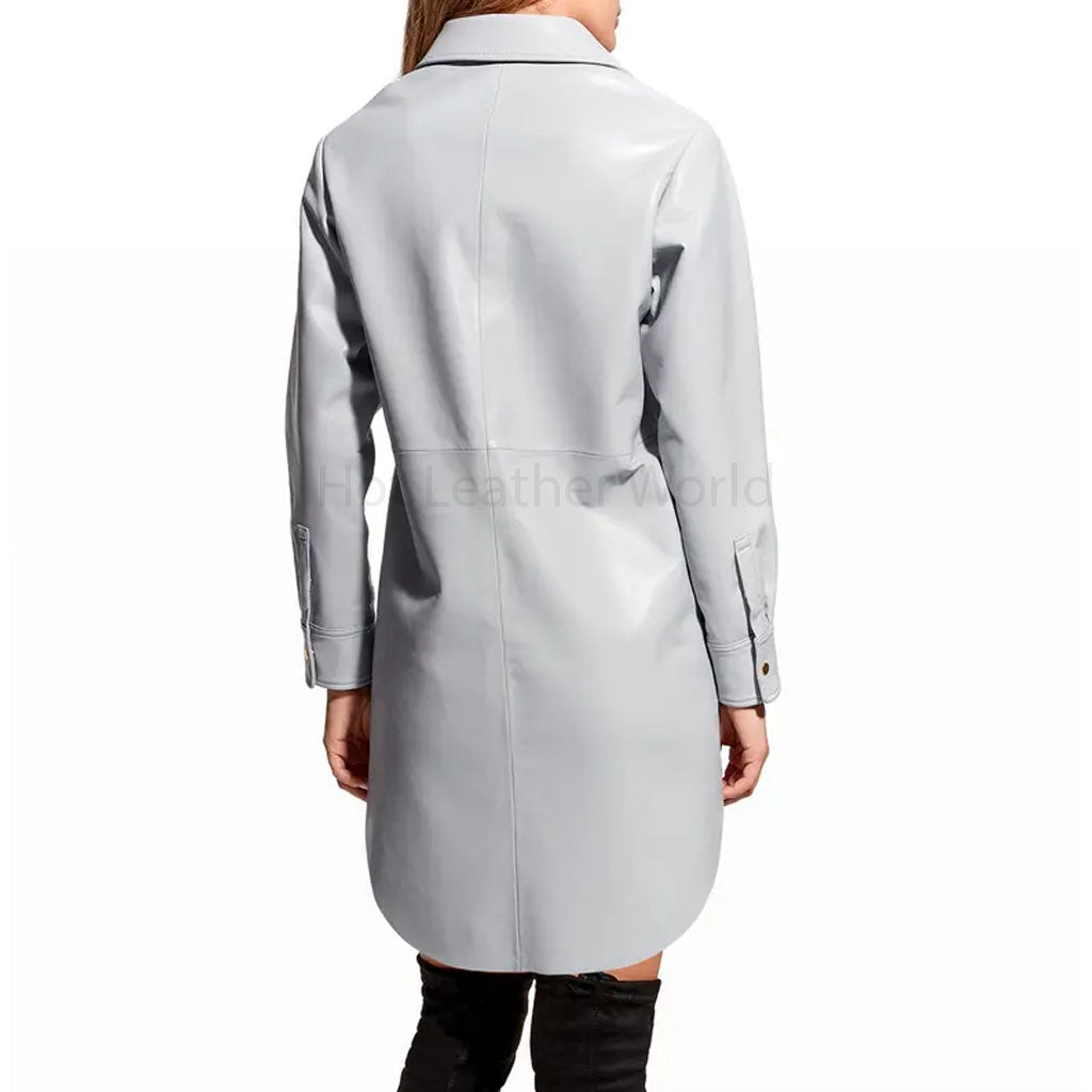 Classy Grey Button Down Women Leather Shirt Dress S / Black