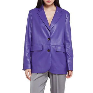 Electric Purple Women Leather Blazer -  HOTLEATHERWORLD
