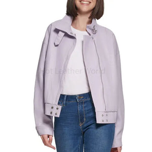 Lilac Drop Shoulder Women Moto Leather Jacket -  HOTLEATHERWORLD