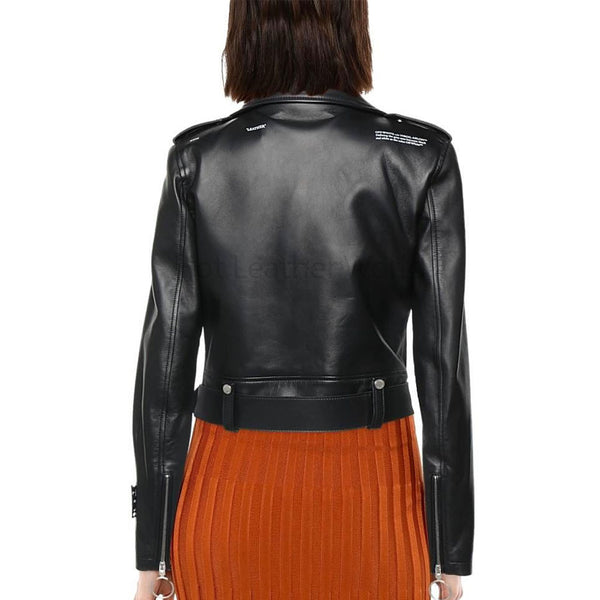 Classy Black Zipper Detailed Women Biker Leather Jacket -  HOTLEATHERWORLD