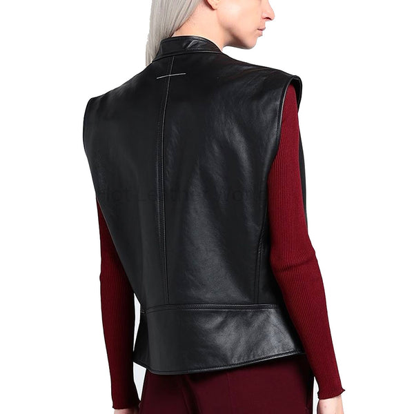 Classy Black Zipper Women Leather Vest -  HOTLEATHERWORLD