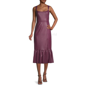 Minimal Burgundy Frill Hem Women Midi Leather Dress CUSTOM / GREY Minimal Burgundy Frill Hem Women Midi Leather Dress CUSTOM / GREY