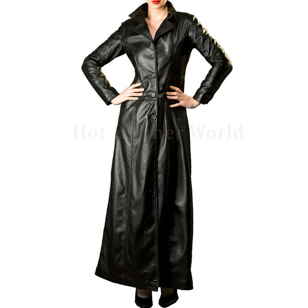 Winter Killer Long Women Genuine Leather Overcoat -  HOTLEATHERWORLD