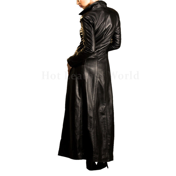 Winter Killer Long Women Genuine Leather Overcoat -  HOTLEATHERWORLD