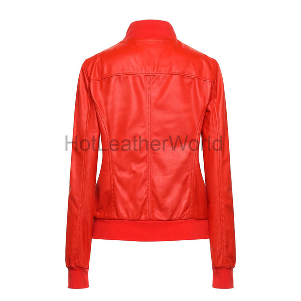 Women Turtleneck Red Leather Jacket -  HOTLEATHERWORLD