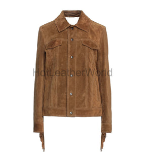 Women Button Up Fringe Suede Leather Jacket -  HOTLEATHERWORLD