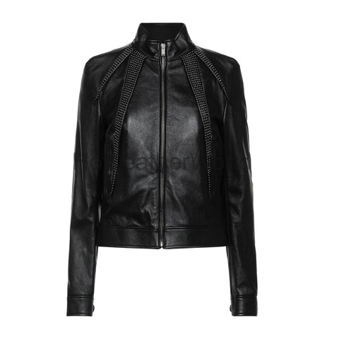 Women Stud Detailed Trendy Leather Jacket -  HOTLEATHERWORLD
