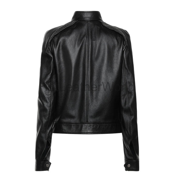 Women Stud Detailed Trendy Leather Jacket -  HOTLEATHERWORLD