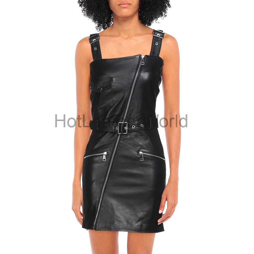 Zipper Front Asymmetrical Mini Women Leather Dress CUSTOM / SAME AS PICTURE