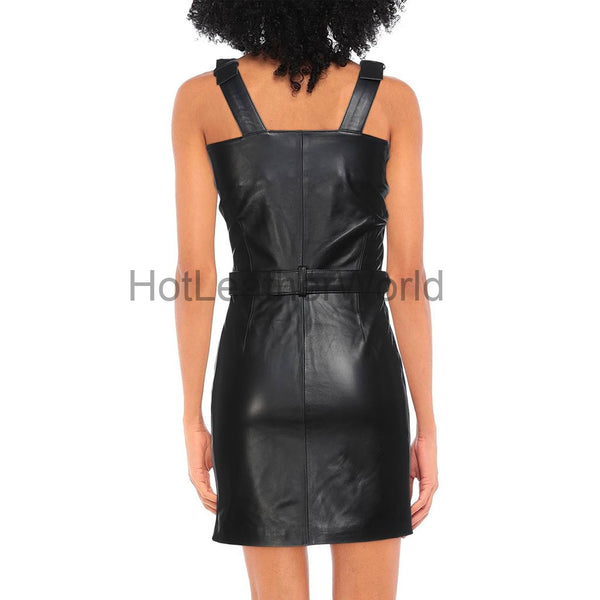 Zipper Front Asymmetrical Mini Women Leather Dress -  HOTLEATHERWORLD