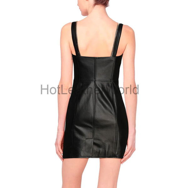 Zipper Front Black Women Mini Leather Dress -  HOTLEATHERWORLD