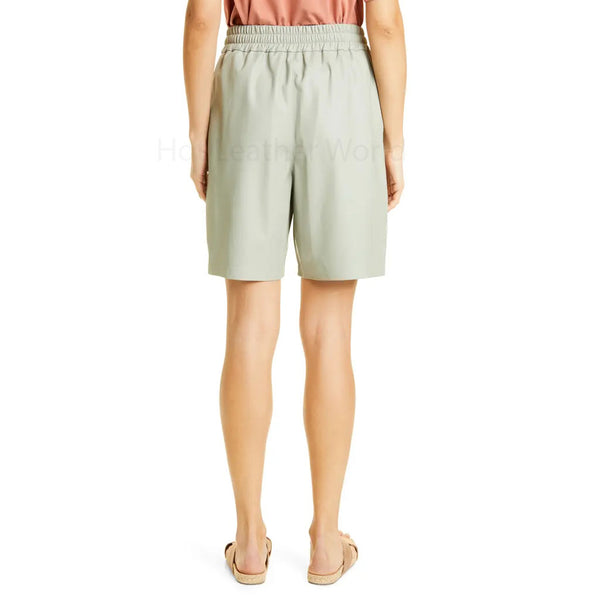 Sage Green Women Bermuda Leather Shorts -  HOTLEATHERWORLD