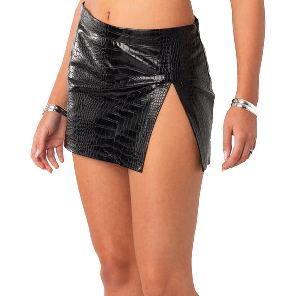 Luxe Black Croc Embossed Micro Mini Leather Skirt -  HOTLEATHERWORLD