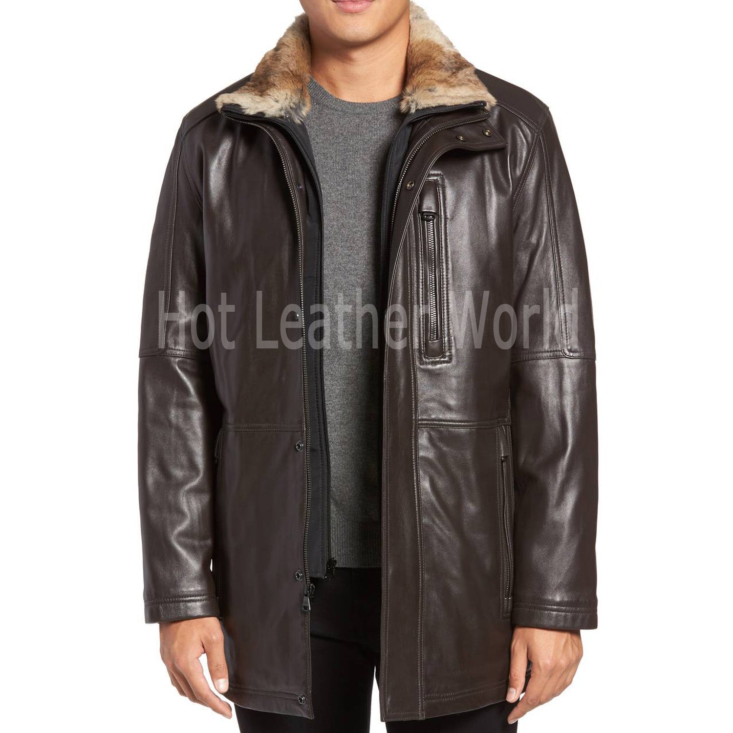 Faux Fur Leather Coat For Men -  HOTLEATHERWORLD