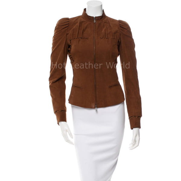 Suede Leather Women Classic Jacket -  HOTLEATHERWORLD