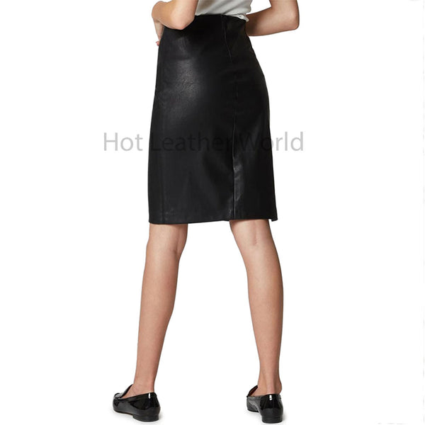Basic Black Side Slit Women Genuine Leather Skirt -  HOTLEATHERWORLD