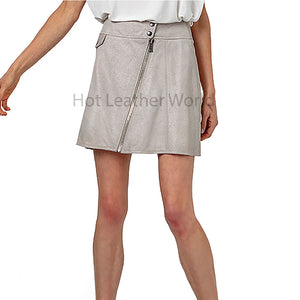 Off White Snap Closure Women Mini Leather Skirt -  HOTLEATHERWORLD