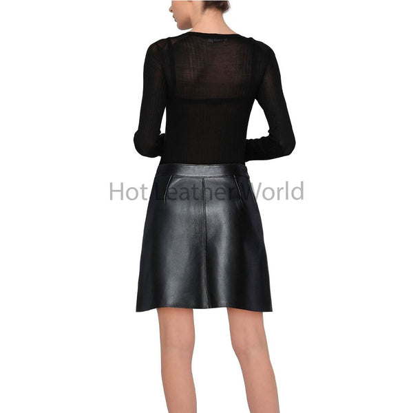 Trendy Black Antique Buckle Closure Women Mini Leather Skirt -  HOTLEATHERWORLD