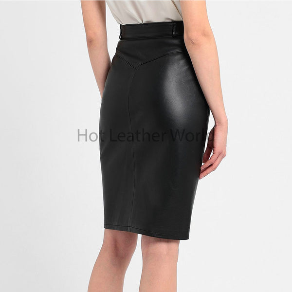 Timeless Black Front Full Zip Women Knee Length Leather Skirt -  HOTLEATHERWORLD