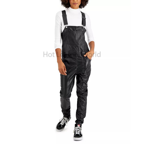 Stylish Black Multi Pockets Adjustable Straps Women Leather Overall -  HOTLEATHERWORLD