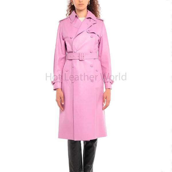 Pretty Pastel Purple Double Breasted Women Pea Leather Coat -  HOTLEATHERWORLD