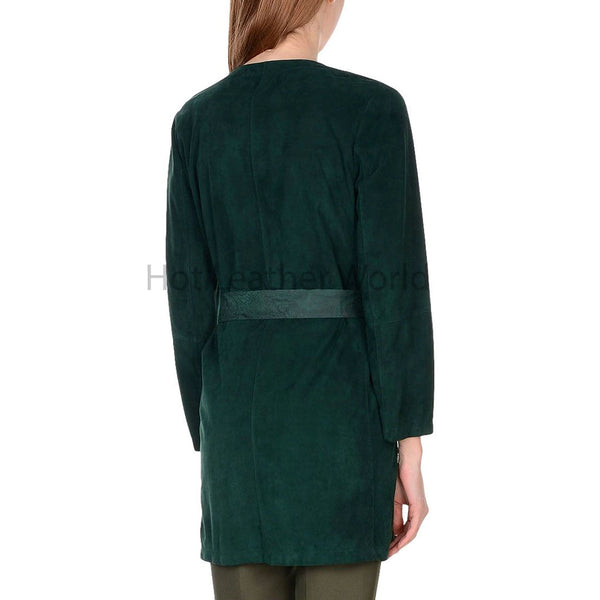 Dark Green Overlapping Minimal Women Suede Leather Jacket -  HOTLEATHERWORLD