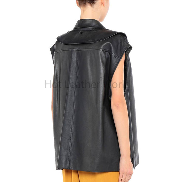 Solid Black Bow Detailed Women Leather Jacket -  HOTLEATHERWORLD