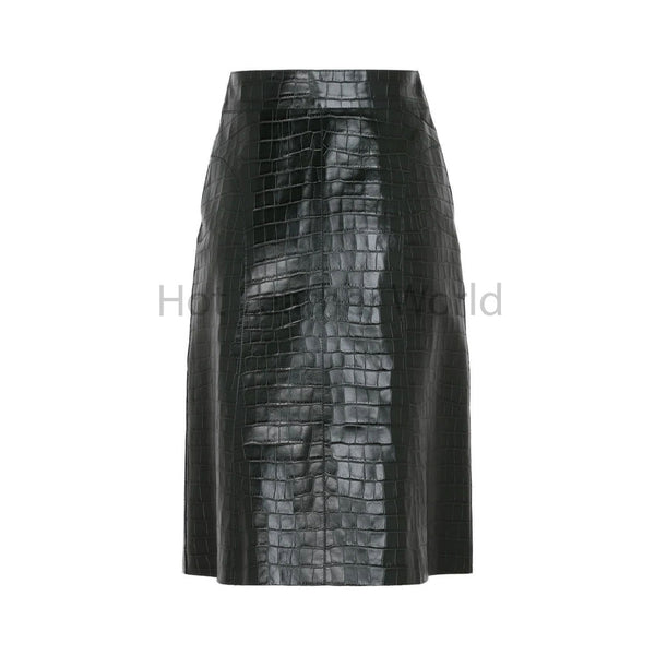 Basic Black Chole Embossed Buttoned Women Midi leather Skirt -  HOTLEATHERWORLD