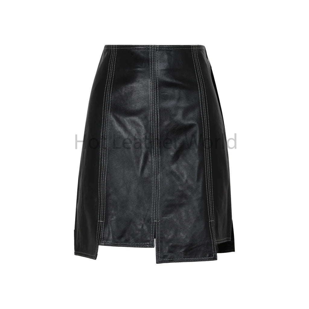 Elegant Black Asymmetrical Paneled Women Leather Skirt -  HOTLEATHERWORLD