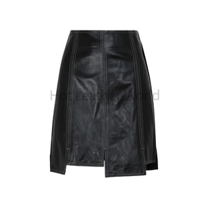 Elegant Black Asymmetrical Paneled Women Leather Skirt -  HOTLEATHERWORLD